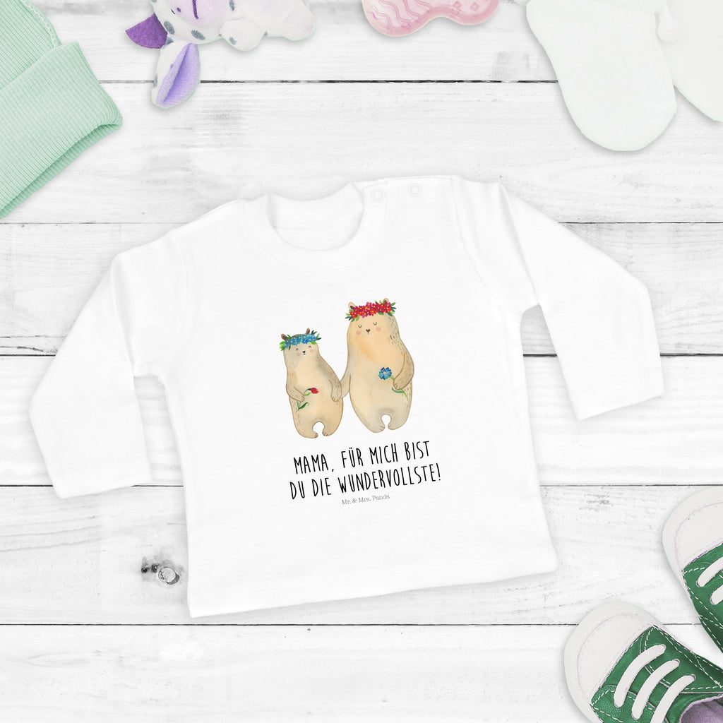12-18 Monate Baby Longsleeve Bären mit Blumenkranz Mädchen, Jungen, Baby, Langarm, Bio, Kleidung, Familie, Vatertag, Muttertag, Bruder, Schwester, Mama, Papa, Oma, Opa, Bär, Bären, Mutter, Mutti, Mami, Lieblingsmensch, Lieblingsmama, beste Mutter, weltbeste Mama, Geschenk Mama. Muttertag, Tochter, Kind, Kinder, Töchter, Family, Vorbild
