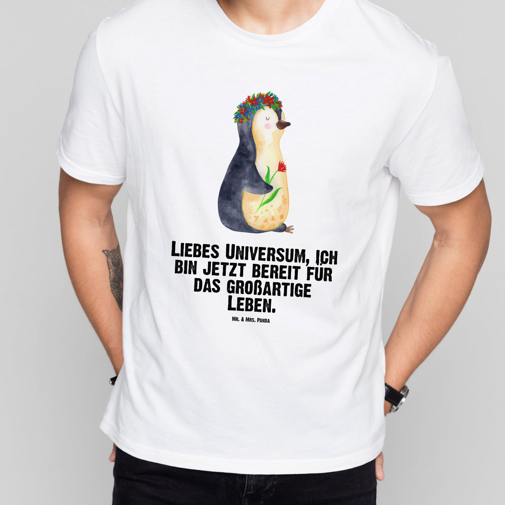 Größe XL T-Shirt Pinguin Blumenkranz T-Shirt, Shirt, Tshirt, Lustiges T-Shirt, T-Shirt mit Spruch, Party, Junggesellenabschied, Jubiläum, Geburstag, Herrn, Damen, Männer, Frauen, Schlafshirt, Nachthemd, Sprüche, Pinguin, Pinguine, Blumenkranz, Universum, Leben, Wünsche, Ziele, Lebensziele, Motivation, Lebenslust, Liebeskummer, Geschenkidee