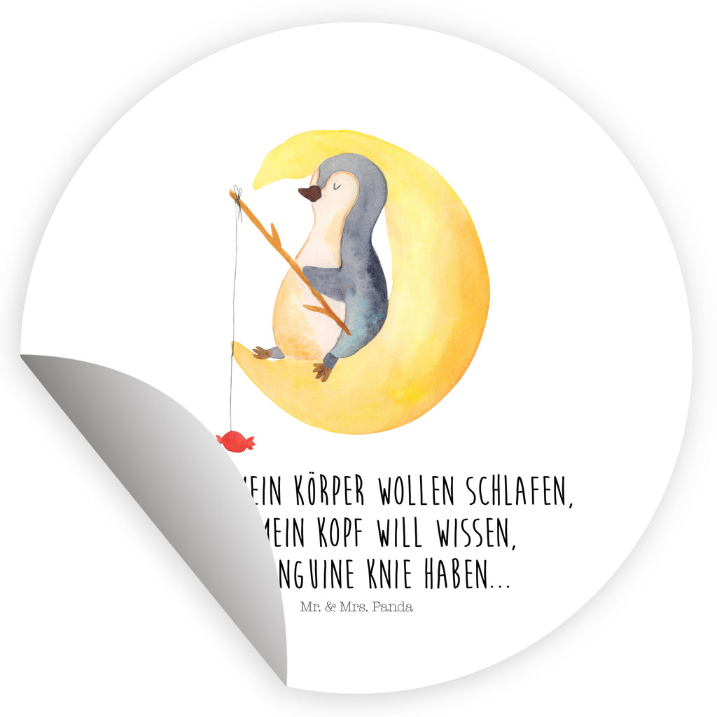 80mm Rund Aufkleber Pinguin Mond Sticker, Aufkleber, Etikett, Pinguin, Pinguine, Spruch, schlafen, Nachtruhe, Einschlafen, Schlafzimmer, Schlafstörungen, Gästezimmer