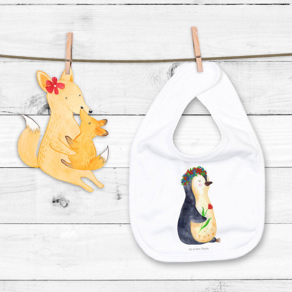Organic Babylätzchen Pinguin Blumenkranz Baby, Lätzchen, Spucktuch, Sabberlätzchen, Klettlätzchen, Babygeschenk, Baby Lätzchen, Geschenk für Geburt, Geschenk zur Geburt, Baby Spucktuch, Babyausstattung, Geschenkidee für Babyparty, Pinguin, Pinguine, Blumenkranz, Universum, Leben, Wünsche, Ziele, Lebensziele, Motivation, Lebenslust, Liebeskummer, Geschenkidee