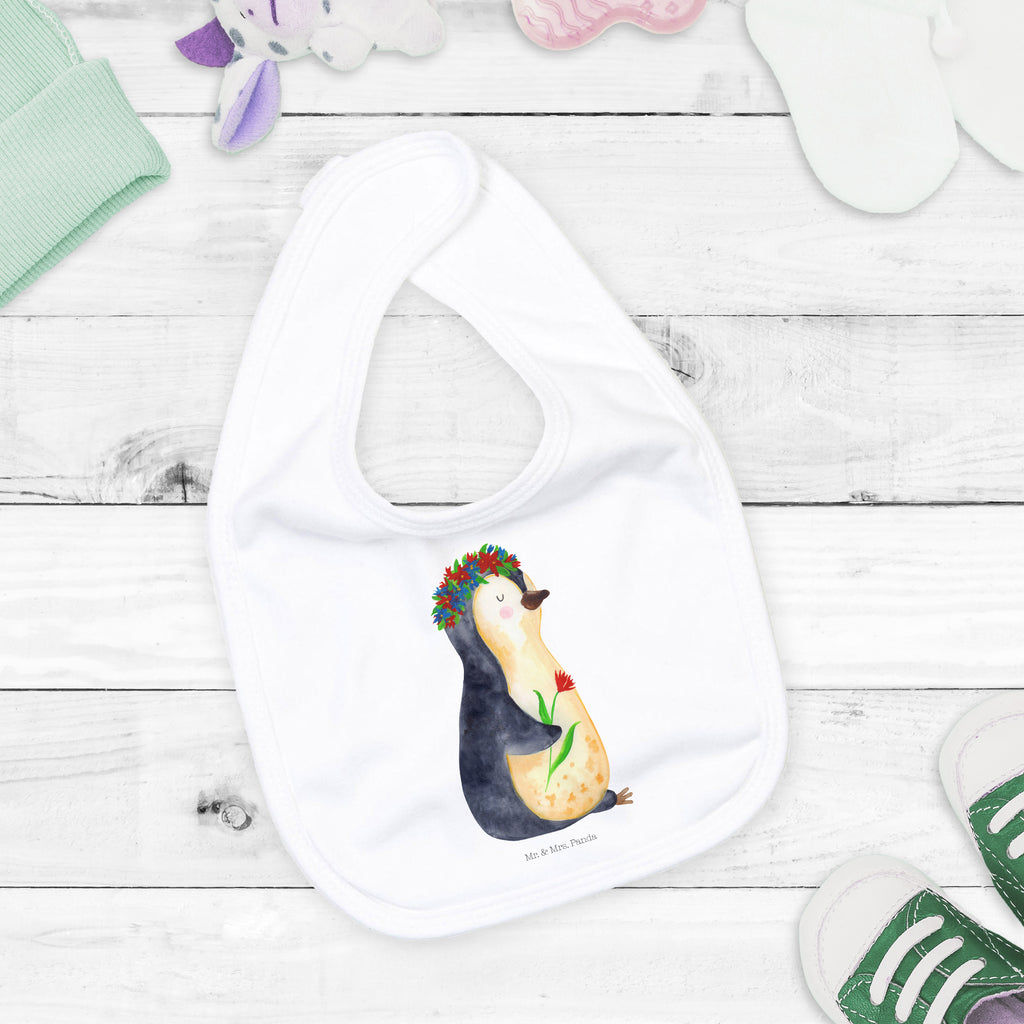 Organic Babylätzchen Pinguin Blumenkranz Baby, Lätzchen, Spucktuch, Sabberlätzchen, Klettlätzchen, Babygeschenk, Baby Lätzchen, Geschenk für Geburt, Geschenk zur Geburt, Baby Spucktuch, Babyausstattung, Geschenkidee für Babyparty, Pinguin, Pinguine, Blumenkranz, Universum, Leben, Wünsche, Ziele, Lebensziele, Motivation, Lebenslust, Liebeskummer, Geschenkidee