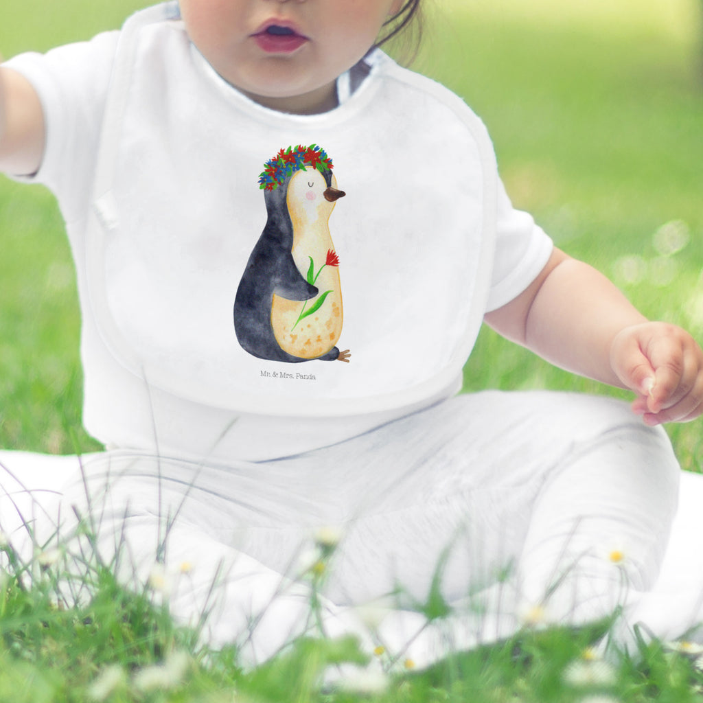 Organic Babylätzchen Pinguin Blumenkranz Baby, Lätzchen, Spucktuch, Sabberlätzchen, Klettlätzchen, Babygeschenk, Baby Lätzchen, Geschenk für Geburt, Geschenk zur Geburt, Baby Spucktuch, Babyausstattung, Geschenkidee für Babyparty, Pinguin, Pinguine, Blumenkranz, Universum, Leben, Wünsche, Ziele, Lebensziele, Motivation, Lebenslust, Liebeskummer, Geschenkidee