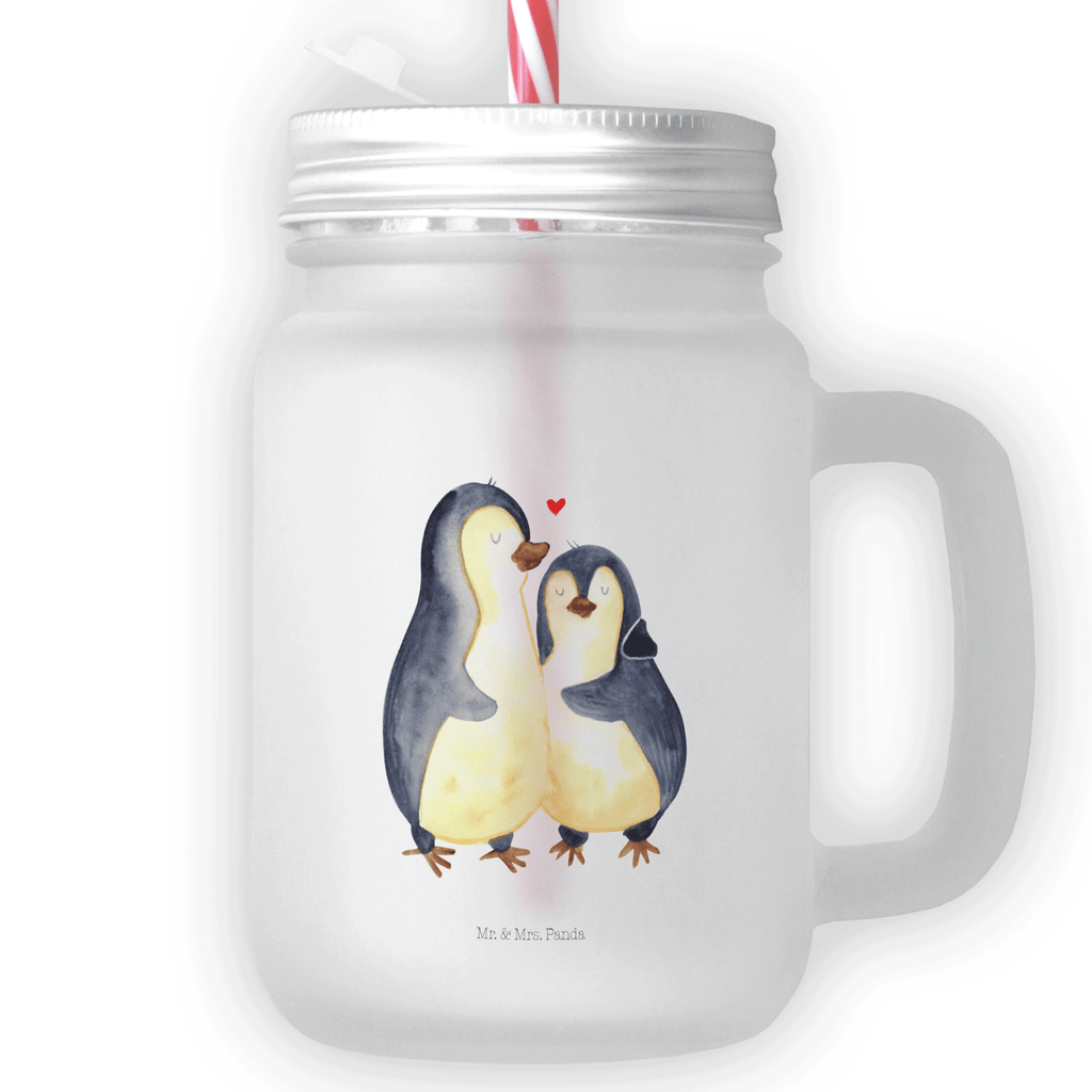 Trinkglas Mason Jar Pinguin umarmend Mason Jar, Glas, Trinkglas, Henkelglas, Sommerglas, Einmachglas, Cocktailglas, Cocktail-Glas, Mason Jar Trinkglas, Satiniertes Glas, Retro-Glas, Strohhalm Glas, Schraubdeckel Glas, Sommerparty Einrichtung, Pinguin, Liebe, Liebespaar, Liebesbeweis, Liebesgeschenk, Verlobung, Jahrestag, Hochzeitstag, Hochzeit, Hochzeitsgeschenk