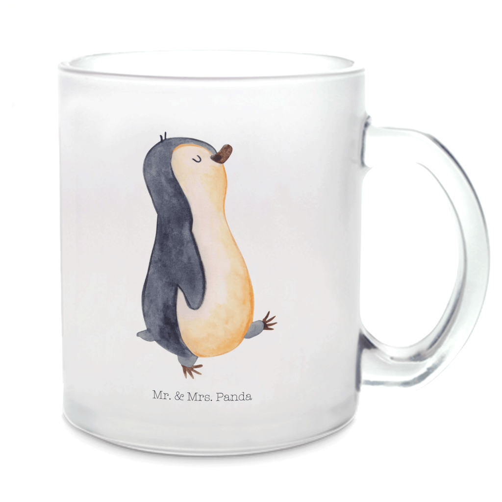 Teetasse Pinguin marschierend Teetasse, Teeglas, Teebecher, Tasse mit Henkel, Tasse, Glas Teetasse, Teetasse aus Glas, Pinguin, Pinguine, Frühaufsteher, Langschläfer, Bruder, Schwester, Familie