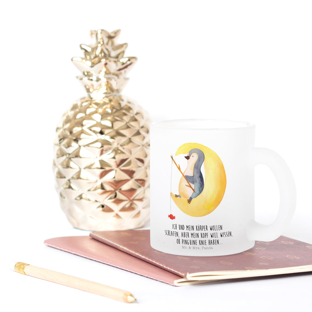 Teetasse Pinguin Mond Teetasse, Teeglas, Teebecher, Tasse mit Henkel, Tasse, Glas Teetasse, Teetasse aus Glas, Pinguin, Pinguine, Spruch, schlafen, Nachtruhe, Einschlafen, Schlafzimmer, Schlafstörungen, Gästezimmer