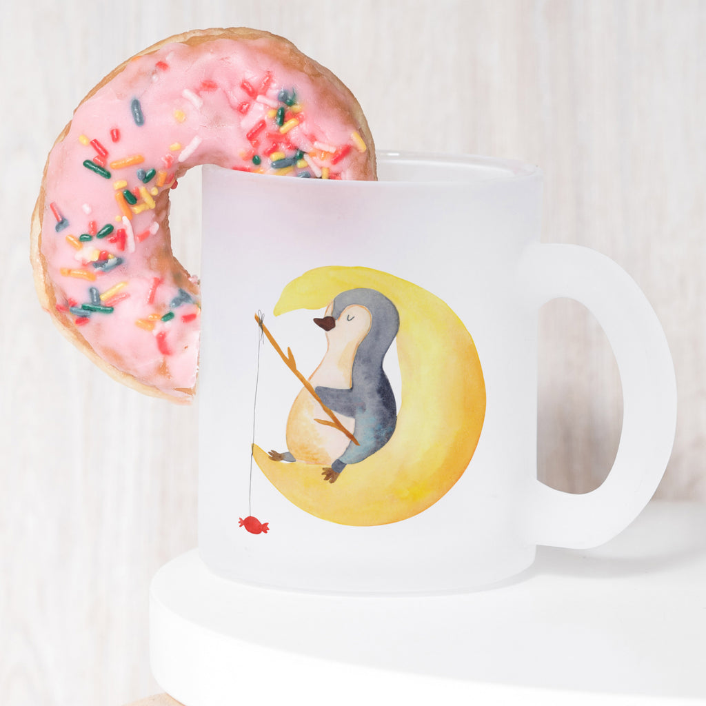 Teetasse Pinguin Mond Teetasse, Teeglas, Teebecher, Tasse mit Henkel, Tasse, Glas Teetasse, Teetasse aus Glas, Pinguin, Pinguine, Spruch, schlafen, Nachtruhe, Einschlafen, Schlafzimmer, Schlafstörungen, Gästezimmer
