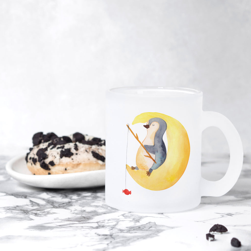 Teetasse Pinguin Mond Teetasse, Teeglas, Teebecher, Tasse mit Henkel, Tasse, Glas Teetasse, Teetasse aus Glas, Pinguin, Pinguine, Spruch, schlafen, Nachtruhe, Einschlafen, Schlafzimmer, Schlafstörungen, Gästezimmer
