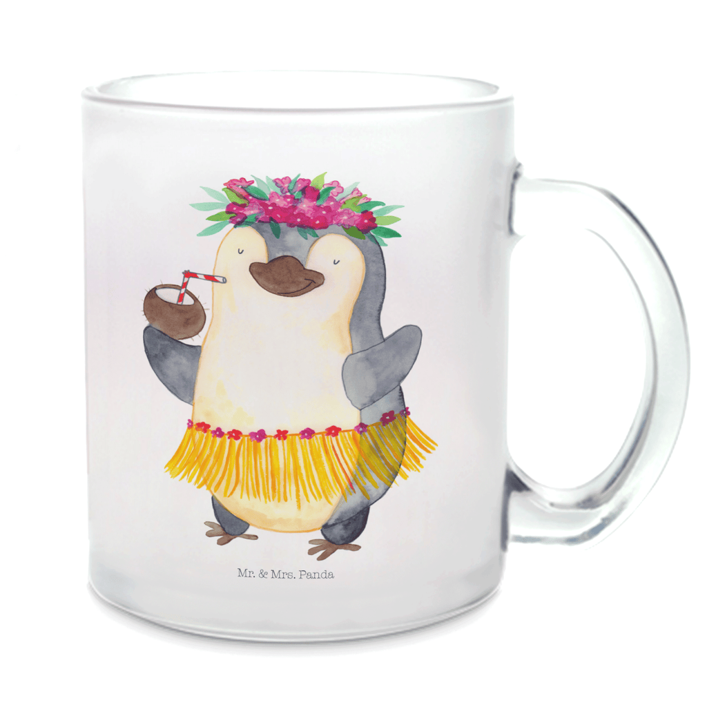 Teetasse Pinguin Kokosnuss Teetasse, Teeglas, Teebecher, Tasse mit Henkel, Tasse, Glas Teetasse, Teetasse aus Glas, Pinguin, Aloha, Hawaii, Urlaub, Kokosnuss, Pinguine