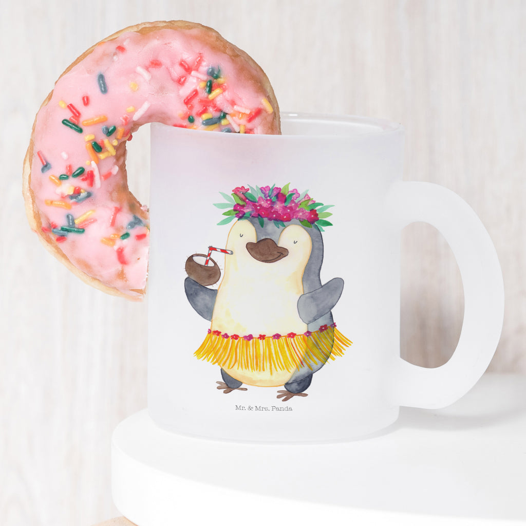 Teetasse Pinguin Kokosnuss Teetasse, Teeglas, Teebecher, Tasse mit Henkel, Tasse, Glas Teetasse, Teetasse aus Glas, Pinguin, Aloha, Hawaii, Urlaub, Kokosnuss, Pinguine