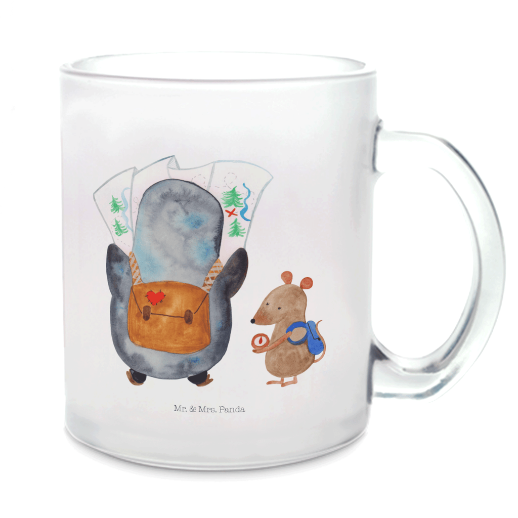 Teetasse Pinguin & Maus Wanderer Teetasse, Teeglas, Teebecher, Tasse mit Henkel, Tasse, Glas Teetasse, Teetasse aus Glas, Pinguin, Pinguine, Abenteurer, Abenteuer, Roadtrip, Ausflug, Wanderlust, wandern