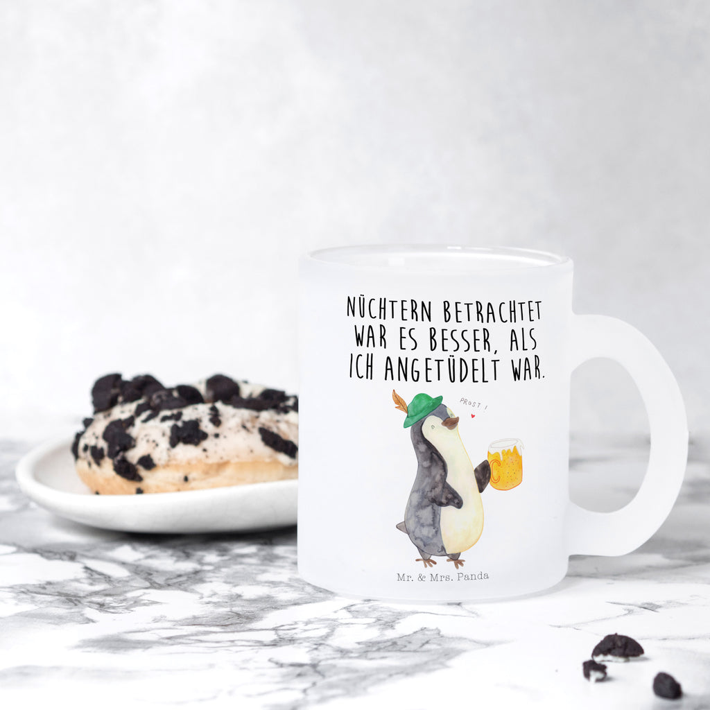 Teetasse Pinguin Bier Teetasse, Teeglas, Teebecher, Tasse mit Henkel, Tasse, Glas Teetasse, Teetasse aus Glas, Pinguin, Pinguine, Bier, Oktoberfest