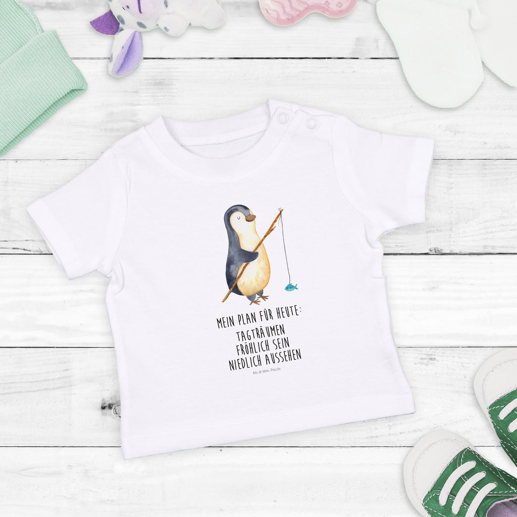 Organic Baby Shirt Pinguin Angler Baby T-Shirt, Jungen Baby T-Shirt, Mädchen Baby T-Shirt, Shirt, Pinguin, Pinguine, Angeln, Angler, Tagträume, Hobby, Plan, Planer, Tagesplan, Neustart, Motivation, Geschenk, Freundinnen, Geschenkidee, Urlaub, Wochenende
