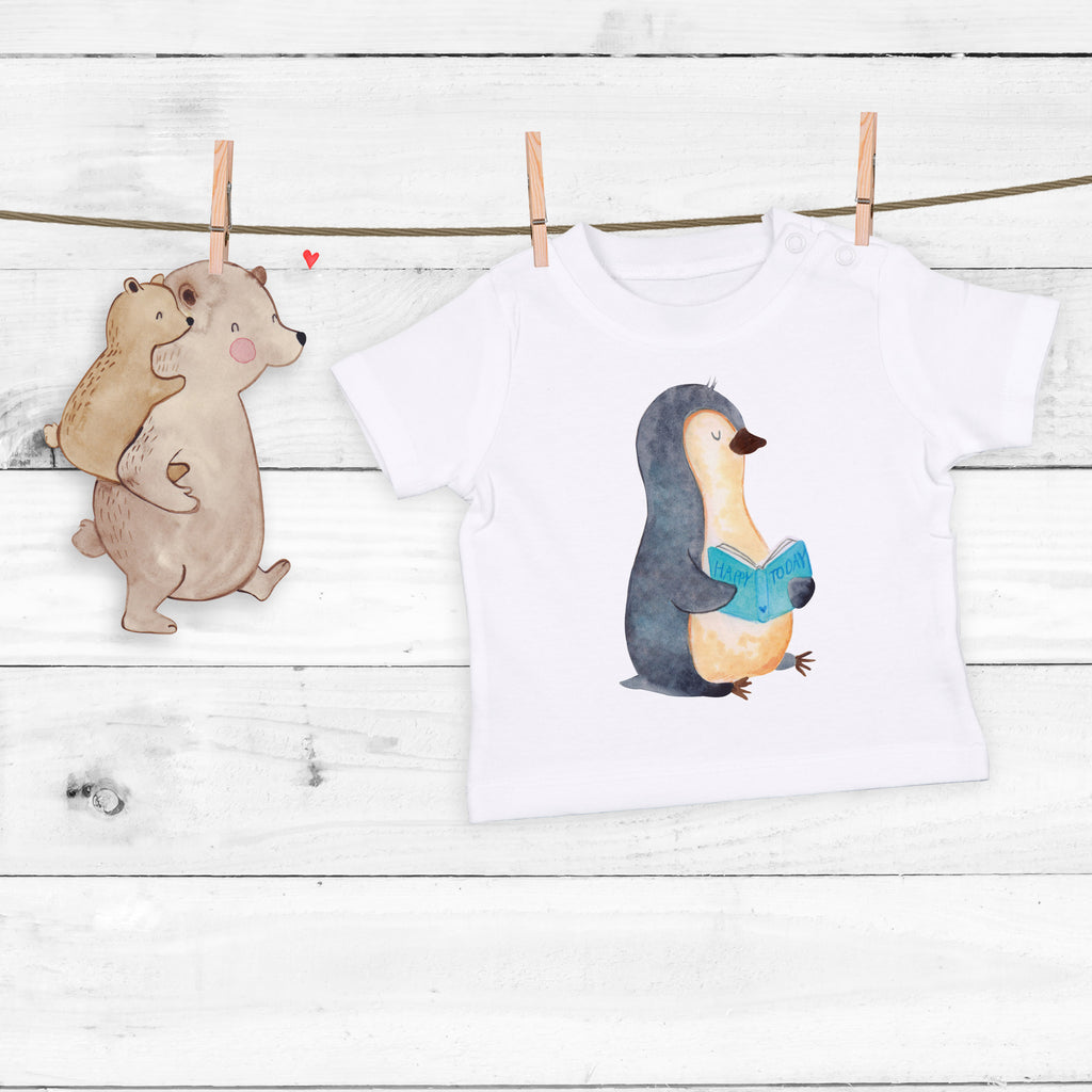 Organic Baby Shirt Pinguin Buch Baby T-Shirt, Jungen Baby T-Shirt, Mädchen Baby T-Shirt, Shirt, Pinguin, Pinguine, Buch, Lesen, Bücherwurm, Nichtstun, Faulenzen, Ferien, Urlaub, Freizeit