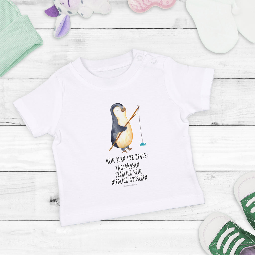 Organic Baby Shirt Pinguin Angler Baby T-Shirt, Jungen Baby T-Shirt, Mädchen Baby T-Shirt, Shirt, Pinguin, Pinguine, Angeln, Angler, Tagträume, Hobby, Plan, Planer, Tagesplan, Neustart, Motivation, Geschenk, Freundinnen, Geschenkidee, Urlaub, Wochenende