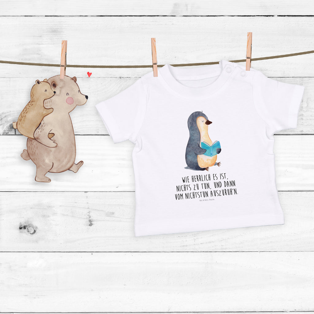 Organic Baby Shirt Pinguin Buch Baby T-Shirt, Jungen Baby T-Shirt, Mädchen Baby T-Shirt, Shirt, Pinguin, Pinguine, Buch, Lesen, Bücherwurm, Nichtstun, Faulenzen, Ferien, Urlaub, Freizeit