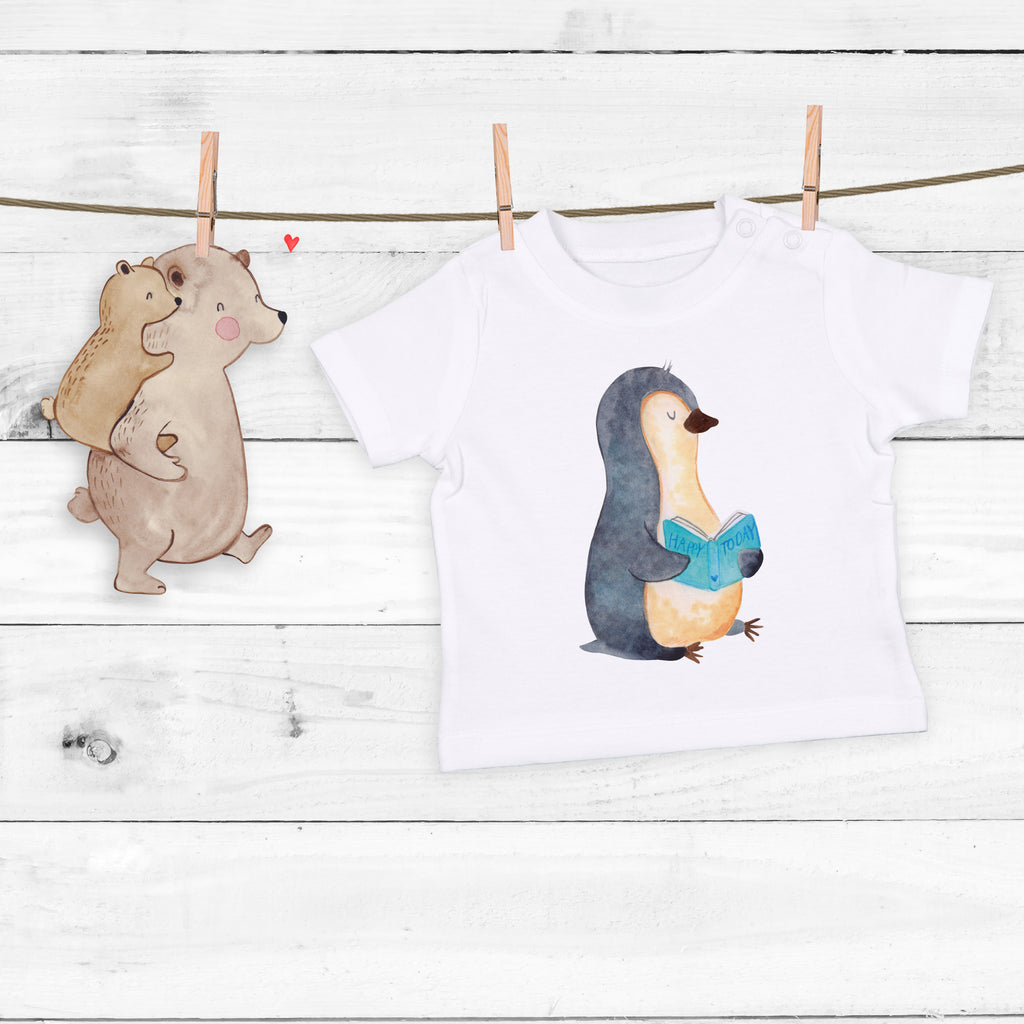 Organic Baby Shirt Pinguin Buch Baby T-Shirt, Jungen Baby T-Shirt, Mädchen Baby T-Shirt, Shirt, Pinguin, Pinguine, Buch, Lesen, Bücherwurm, Nichtstun, Faulenzen, Ferien, Urlaub, Freizeit