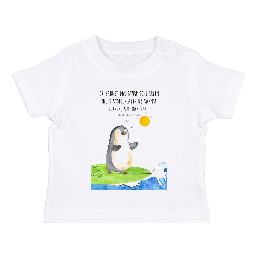 Organic Baby Shirt Pinguin Surfer Baby T-Shirt, Jungen Baby T-Shirt, Mädchen Baby T-Shirt, Shirt, Pinguin, Pinguine, surfen, Surfer, Hawaii, Urlaub, Wellen, Wellen reiten, Portugal