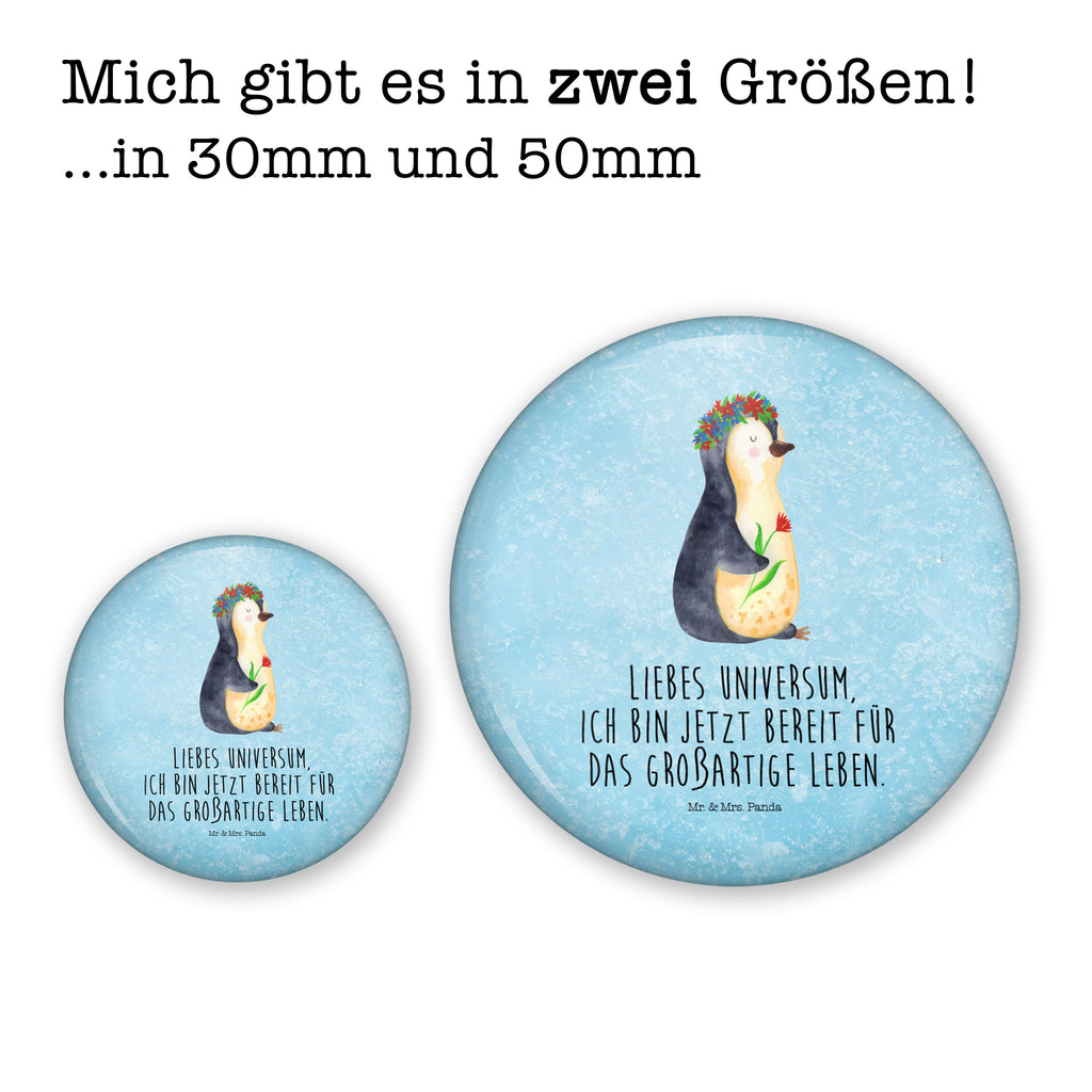 50mm Button Pinguin Blumenkranz 50mm Button, Button, Pin, Anstecknadel, Pinguin, Pinguine, Blumenkranz, Universum, Leben, Wünsche, Ziele, Lebensziele, Motivation, Lebenslust, Liebeskummer, Geschenkidee