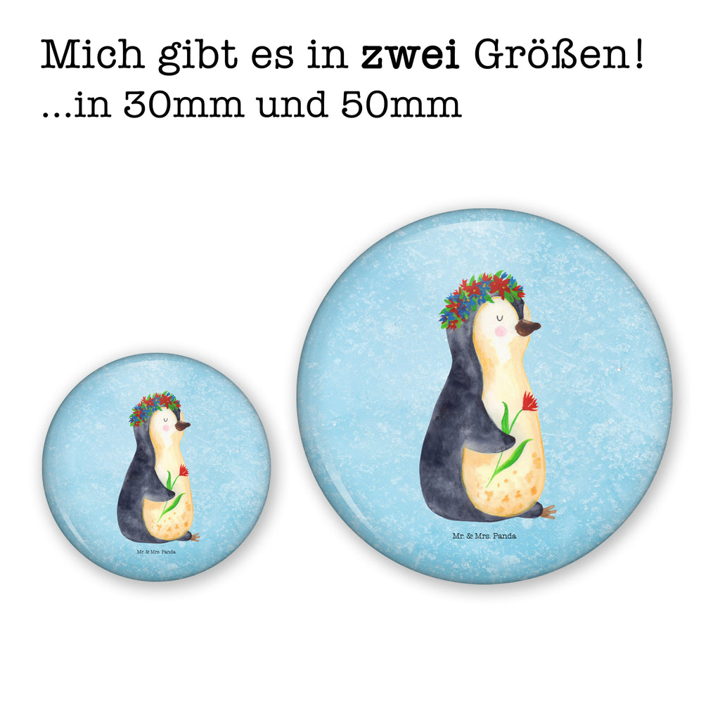 50mm Button Pinguin Blumenkranz 50mm Button, Button, Pin, Anstecknadel, Pinguin, Pinguine, Blumenkranz, Universum, Leben, Wünsche, Ziele, Lebensziele, Motivation, Lebenslust, Liebeskummer, Geschenkidee