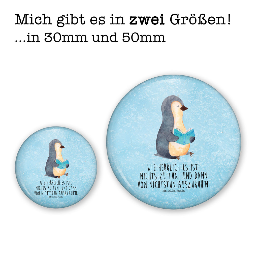 50mm Button Pinguin Buch 50mm Button, Button, Pin, Anstecknadel, Pinguin, Pinguine, Buch, Lesen, Bücherwurm, Nichtstun, Faulenzen, Ferien, Urlaub, Freizeit