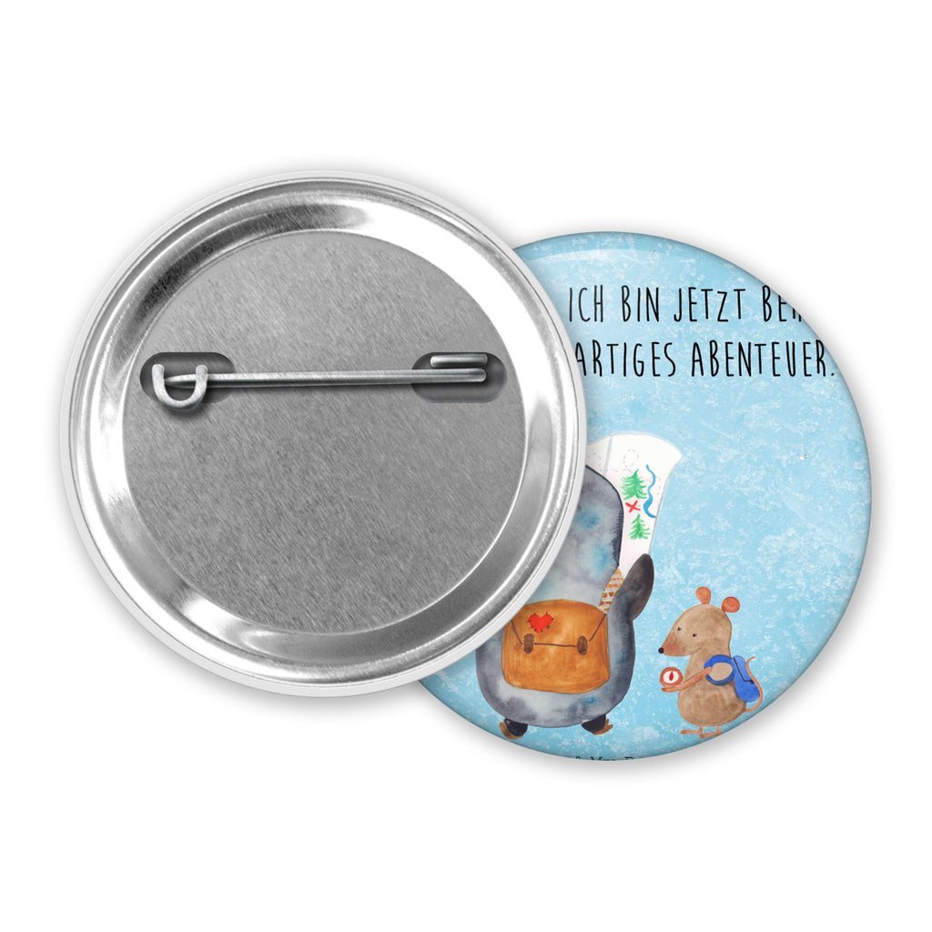 50mm Button Pinguin & Maus Wanderer 50mm Button, Button, Pin, Anstecknadel, Pinguin, Pinguine, Abenteurer, Abenteuer, Roadtrip, Ausflug, Wanderlust, wandern