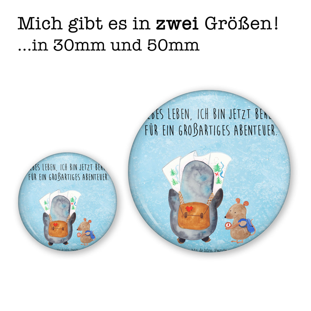 50mm Button Pinguin & Maus Wanderer 50mm Button, Button, Pin, Anstecknadel, Pinguin, Pinguine, Abenteurer, Abenteuer, Roadtrip, Ausflug, Wanderlust, wandern