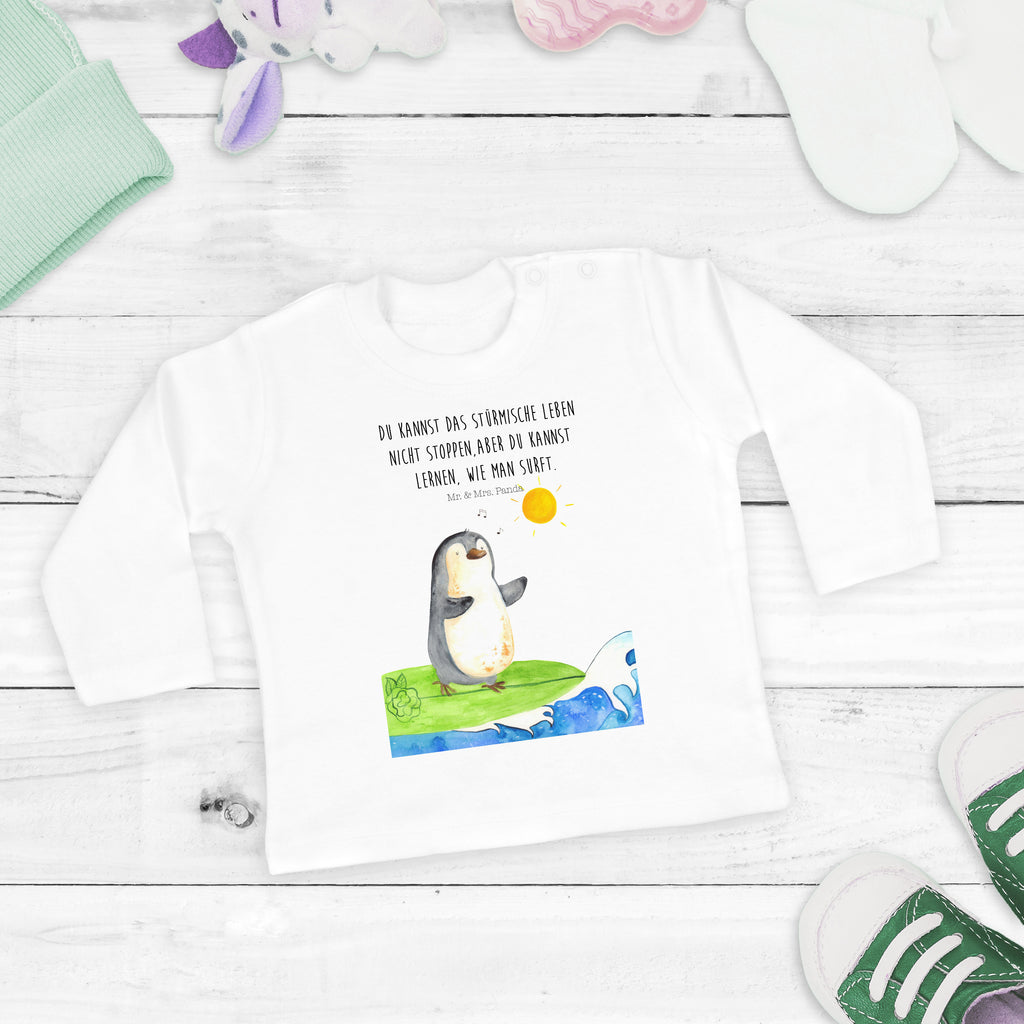3-6 Monate Baby Longsleeve Pinguin Surfer Mädchen, Jungen, Baby, Langarm, Bio, Kleidung, Pinguin, Pinguine, surfen, Surfer, Hawaii, Urlaub, Wellen, Wellen reiten, Portugal