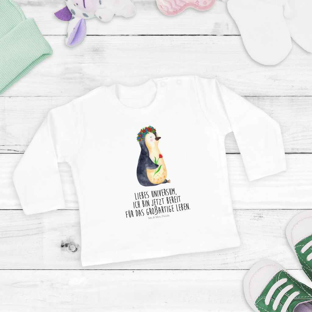 6-12 Monate Baby Longsleeve Pinguin Blumenkranz Mädchen, Jungen, Baby, Longsleeve, Langarm, Bio, Kleidung, uni, Langarmshirt, Pinguin, Pinguine, Blumenkranz, Universum, Leben, Wünsche, Ziele, Lebensziele, Motivation, Lebenslust, Liebeskummer, Geschenkidee