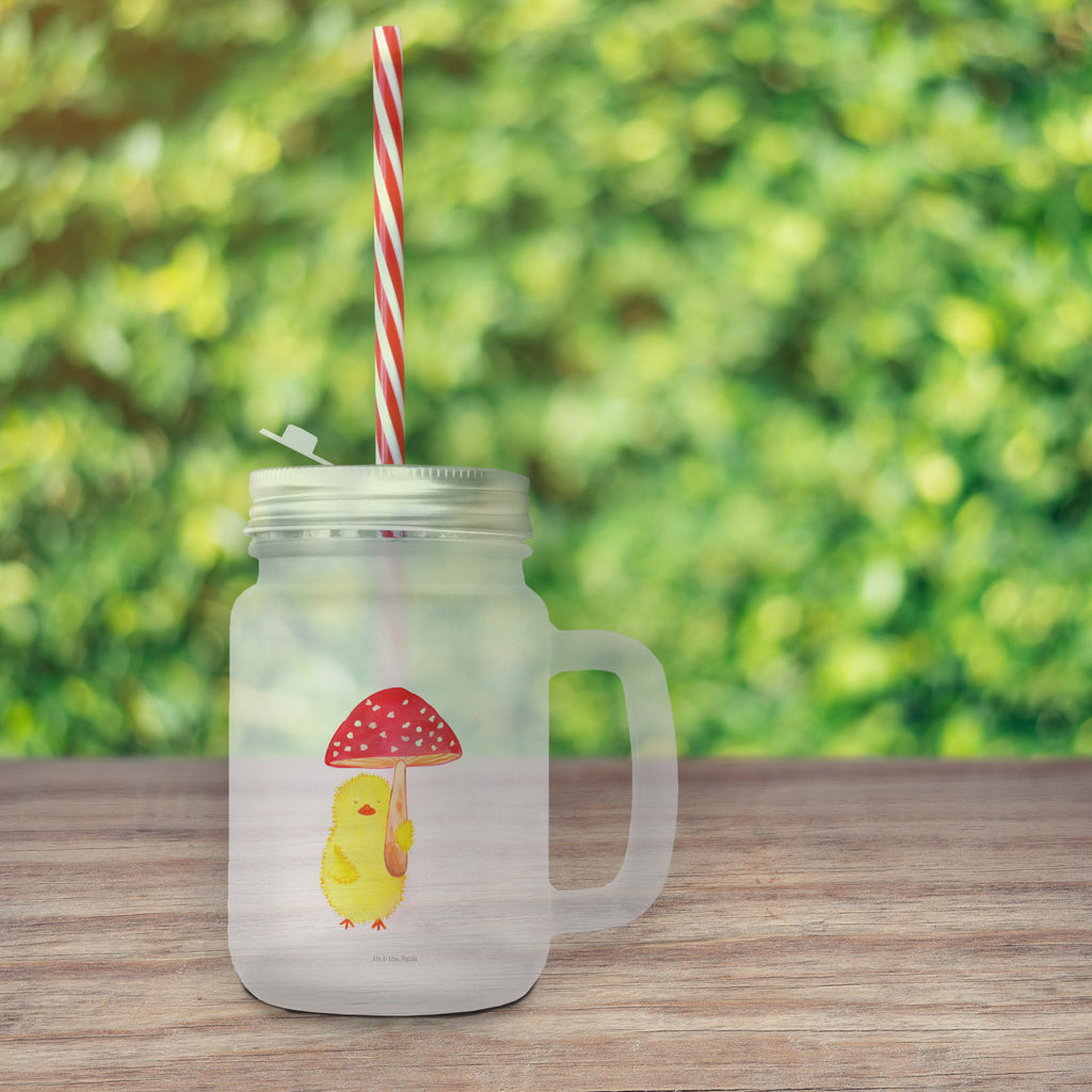 Trinkglas Mason Jar Küken Fliegenpilz Mason Jar, Glas, Trinkglas, Henkelglas, Sommerglas, Einmachglas, Cocktailglas, Cocktail-Glas, Mason Jar Trinkglas, Satiniertes Glas, Retro-Glas, Strohhalm Glas, Schraubdeckel Glas, Sommerparty Einrichtung, Ostern, Osterhase, Ostergeschenke, Osternest, Osterdeko, Geschenk zu Ostern, Küken, Fliegenpilz, Glückspilz, Frohe Ostern, Ostergrüße