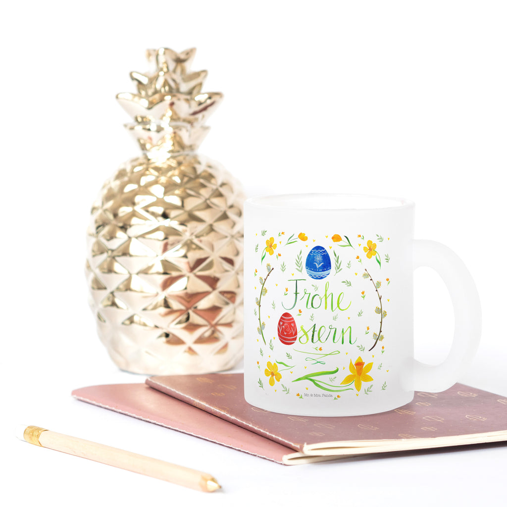 Teetasse Frohe Ostern Teetasse, Teeglas, Teebecher, Tasse mit Henkel, Tasse, Glas Teetasse, Teetasse aus Glas, Ostern, Osterhase, Ostergeschenke, Osternest, Osterdeko, Geschenk zu Ostern, Frohe Ostern, Ostergrüße, Osterblume, Osterei, bemalte Ostereier, Weidenkätzchen. Lettering