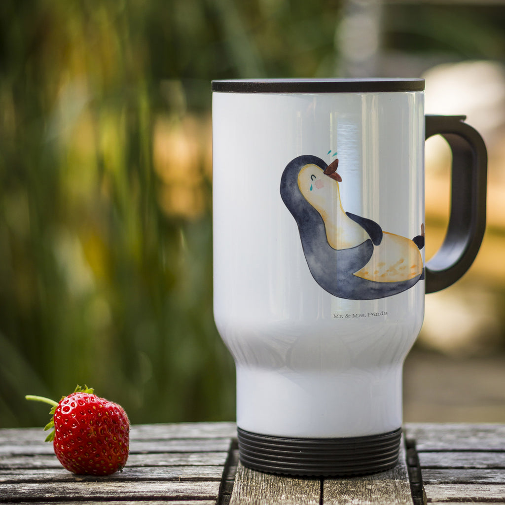 Thermobecher Pinguin lachend Thermobecher, To Go Becher, Thermotasse, Kaffeebecher, Isolierbecher, Thermobecher To Go, Warmhaltetasse, Edelstahlbecher, Reisebecher, Tasse mit Deckel, Thermobecher für 400 ml, Kaffeetasse zum Mitnehmen, Tasse zum Mitnehmen, Spülmaschinenfest, Pinguin, Pinguine, lustiger Spruch, Optimismus, Fröhlich, Lachen, Humor, Fröhlichkeit