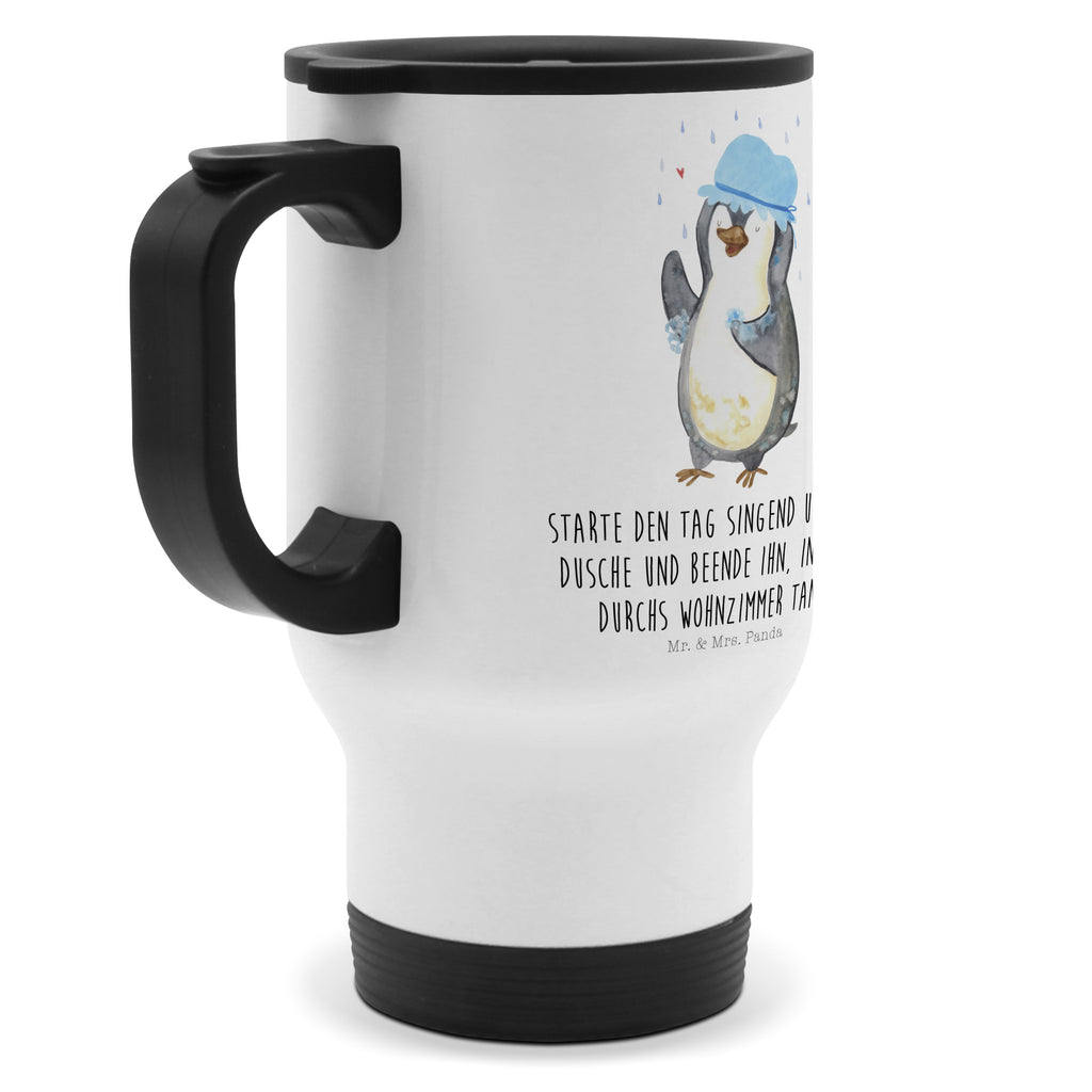 Thermobecher Pinguin duscht Thermobecher, To Go Becher, Thermotasse, Kaffeebecher, Isolierbecher, Thermobecher To Go, Warmhaltetasse, Edelstahlbecher, Reisebecher, Tasse mit Deckel, Thermobecher für 400 ml, Kaffeetasse zum Mitnehmen, Tasse zum Mitnehmen, Spülmaschinenfest, Pinguin, Pinguine, Dusche, duschen, Lebensmotto, Motivation, Neustart, Neuanfang, glücklich sein