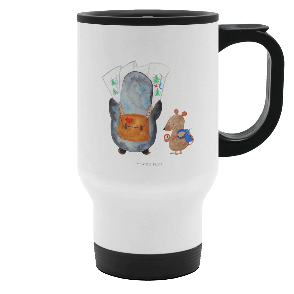 Thermobecher Pinguin & Maus Wanderer Thermobecher, To Go Becher, Thermotasse, Kaffeebecher, Isolierbecher, Thermobecher To Go, Warmhaltetasse, Edelstahlbecher, Reisebecher, Tasse mit Deckel, Thermobecher für 400 ml, Kaffeetasse zum Mitnehmen, Tasse zum Mitnehmen, Spülmaschinenfest, Pinguin, Pinguine, Abenteurer, Abenteuer, Roadtrip, Ausflug, Wanderlust, wandern