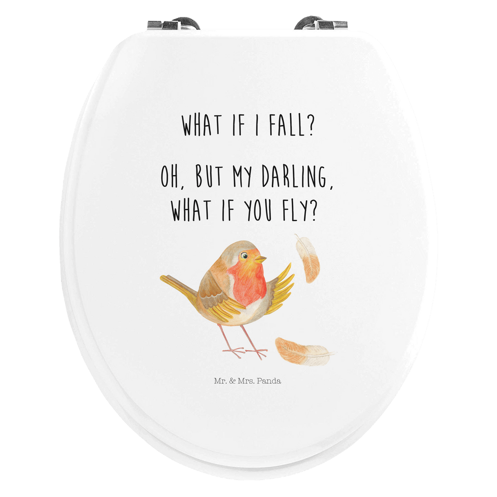 Motiv WC Sitz Rotkehlchen mit Federn Klobrille, Klodeckel, Toilettendeckel, WC-Sitz, Toilette, Tiermotive, Gute Laune, lustige Sprüche, Tiere, What if i fall, Rotkehlchen, Spruch Motivation, Spruch Mut, Vogel, Motivation Sprüche, Motivationsbilder, fliegen