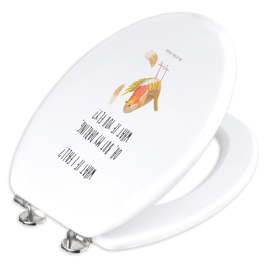 Motiv WC Sitz Rotkehlchen mit Federn Klobrille, Klodeckel, Toilettendeckel, WC-Sitz, Toilette, Tiermotive, Gute Laune, lustige Sprüche, Tiere, What if i fall, Rotkehlchen, Spruch Motivation, Spruch Mut, Vogel, Motivation Sprüche, Motivationsbilder, fliegen