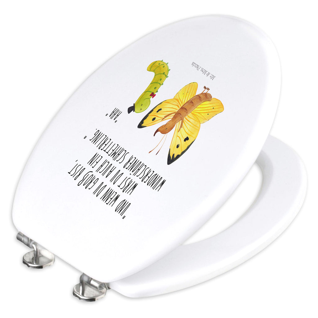 Motiv WC Sitz Raupe & Schmetterling Klobrille, Klodeckel, Toilettendeckel, WC-Sitz, Toilette, Tiermotive, Gute Laune, lustige Sprüche, Tiere, Raupe, Schmetterling, Zitronenfalter, Entwicklung, Erwachsen werden, Kokon, Hut, Hütchen, Schönheit, Aufwachsen