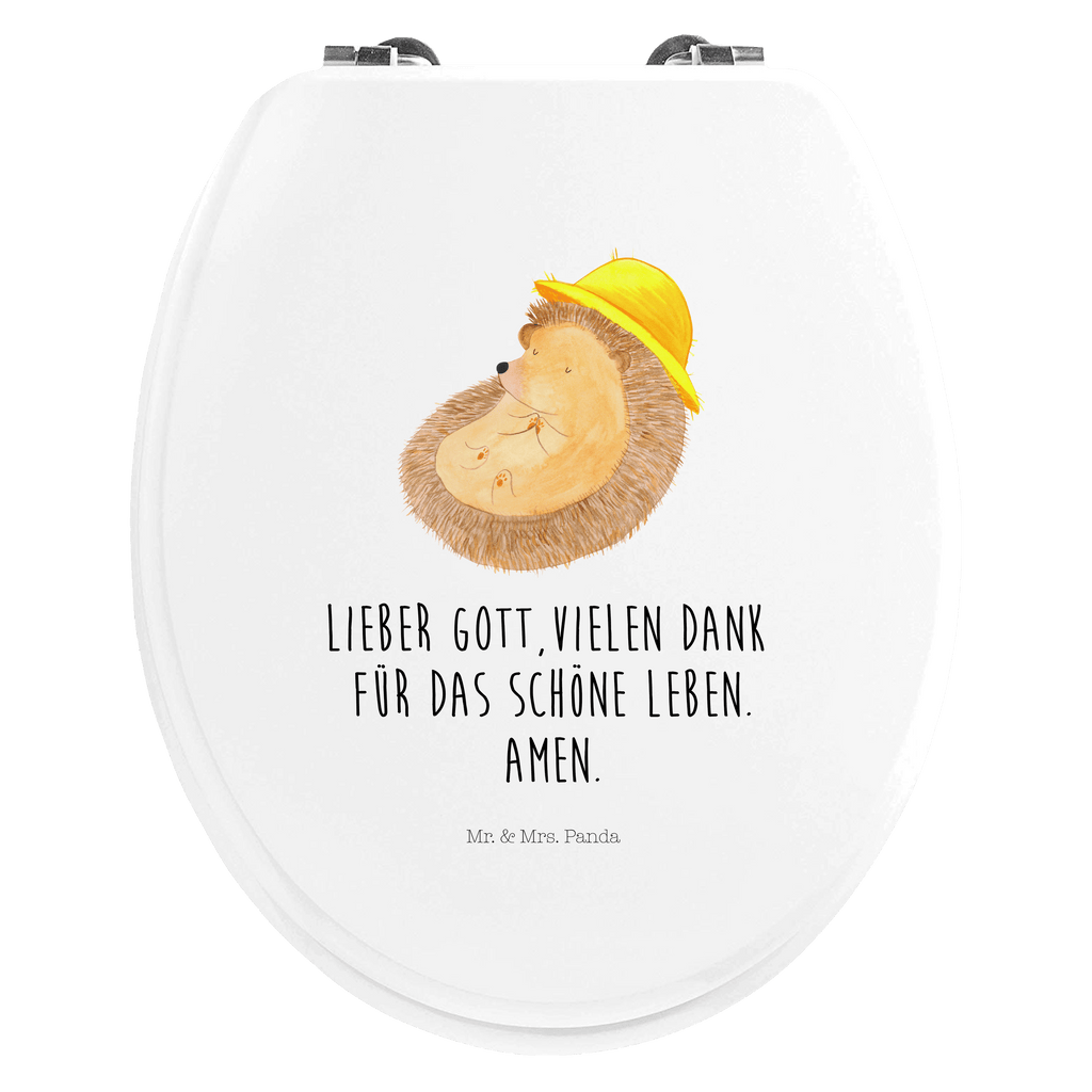 Motiv WC Sitz Igel betet Klobrille, Klodeckel, Toilettendeckel, WC-Sitz, Toilette, Tiermotive, Gute Laune, lustige Sprüche, Tiere, Igel, Igel mit Hut, Sonnenhut, Gott, Amen, beten, Leben, Dankbarkeit, Dankbar sein, dankbar, genießen