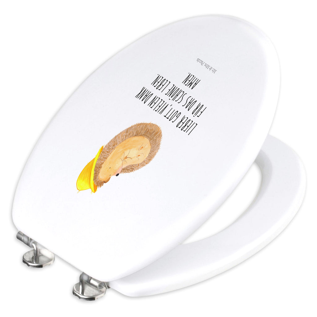 Motiv WC Sitz Igel betet Klobrille, Klodeckel, Toilettendeckel, WC-Sitz, Toilette, Tiermotive, Gute Laune, lustige Sprüche, Tiere, Igel, Igel mit Hut, Sonnenhut, Gott, Amen, beten, Leben, Dankbarkeit, Dankbar sein, dankbar, genießen