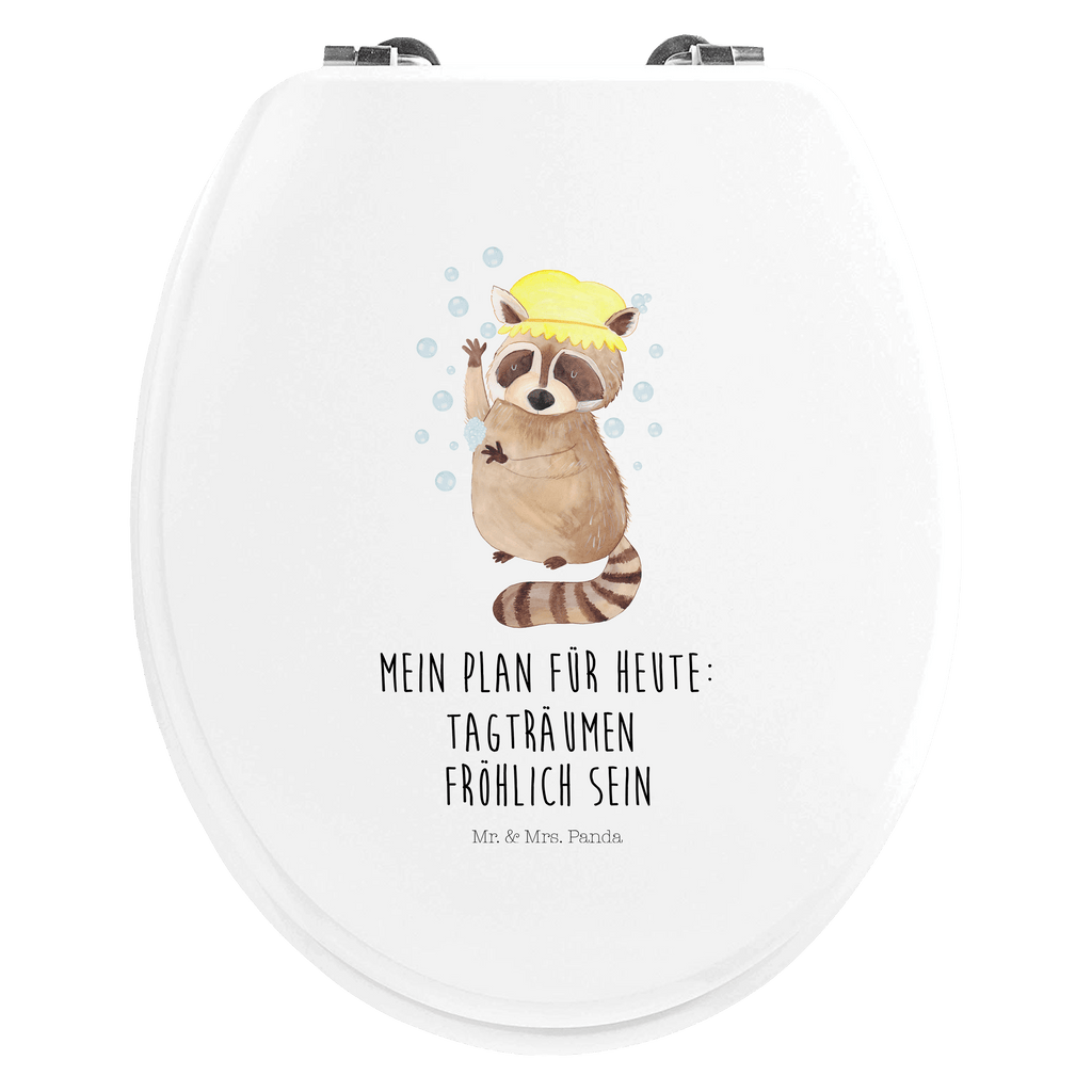 Motiv WC Sitz Waschbär Klobrille, Klodeckel, Toilettendeckel, WC-Sitz, Toilette, Tiermotive, Gute Laune, lustige Sprüche, Tiere, Waschbär, Tagträumen, Plan, Fröhlich, waschen, Seifenblasen