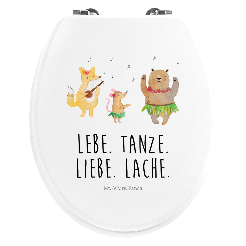 Motiv WC Sitz Waldtiere Aloha Klobrille, Klodeckel, Toilettendeckel, WC-Sitz, Toilette, Tiermotive, Gute Laune, lustige Sprüche, Tiere, Wald, Waldtiere, Musik, Aloha, Bär, Hase, Igel, Tanzen, Leben, Lachen