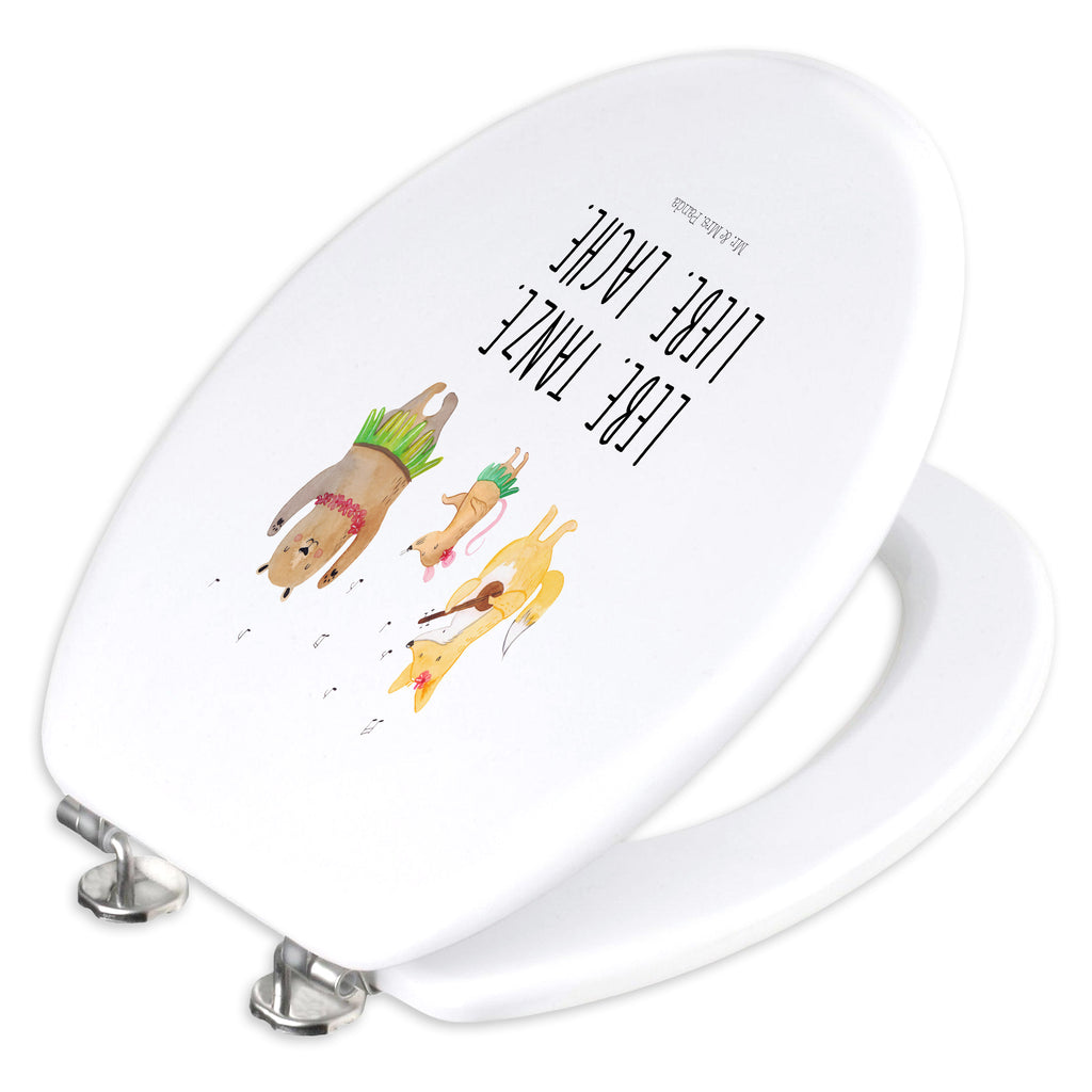 Motiv WC Sitz Waldtiere Aloha Klobrille, Klodeckel, Toilettendeckel, WC-Sitz, Toilette, Tiermotive, Gute Laune, lustige Sprüche, Tiere, Wald, Waldtiere, Musik, Aloha, Bär, Hase, Igel, Tanzen, Leben, Lachen