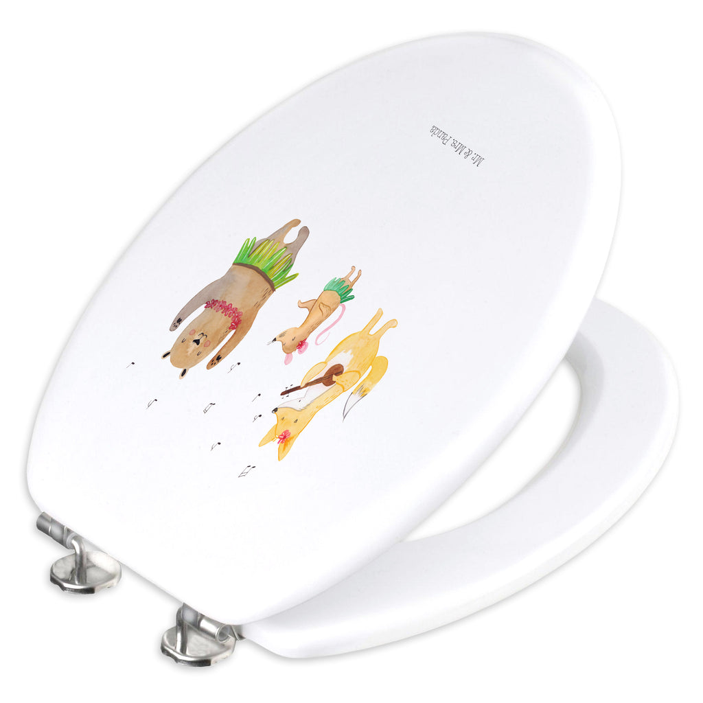 Motiv WC Sitz Waldtiere Aloha Klobrille, Klodeckel, Toilettendeckel, WC-Sitz, Toilette, Tiermotive, Gute Laune, lustige Sprüche, Tiere, Wald, Waldtiere, Musik, Aloha, Bär, Hase, Igel, Tanzen, Leben, Lachen