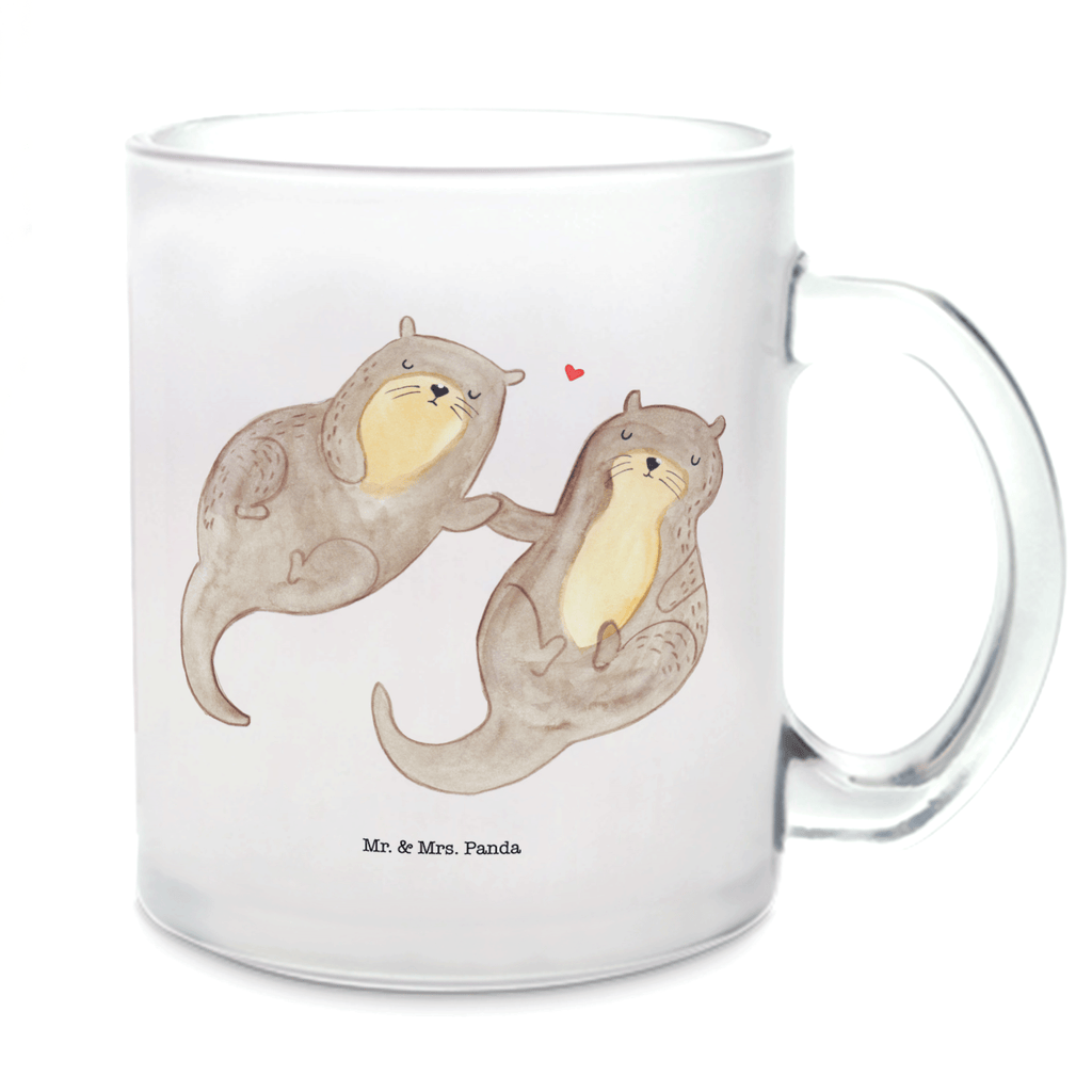 Teetasse Otter händchenhaltend Teetasse, Teeglas, Teebecher, Tasse mit Henkel, Tasse, Glas Teetasse, Teetasse aus Glas, Otter, Fischotter, Seeotter, Otter Seeotter See Otter
