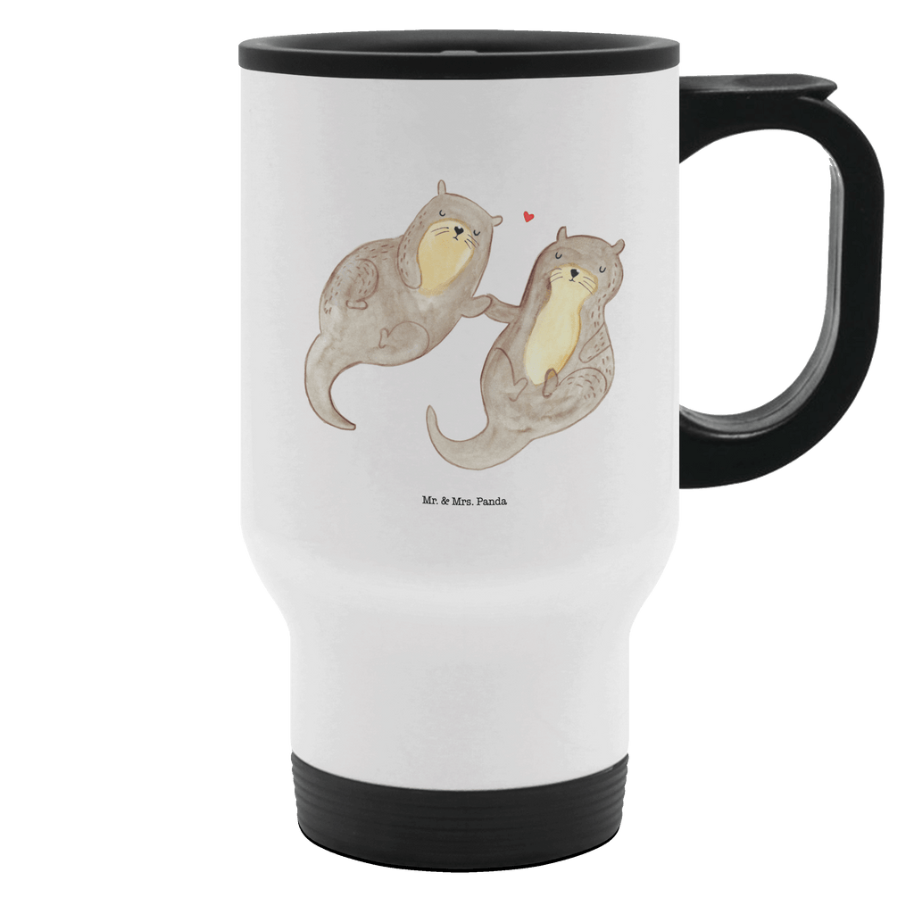 Thermobecher Otter händchenhaltend Thermobecher, To Go Becher, Thermotasse, Kaffeebecher, Isolierbecher, Thermobecher To Go, Warmhaltetasse, Edelstahlbecher, Reisebecher, Tasse mit Deckel, Thermobecher für 400 ml, Kaffeetasse zum Mitnehmen, Tasse zum Mitnehmen, Spülmaschinenfest, Otter, Fischotter, Seeotter, Otter Seeotter See Otter
