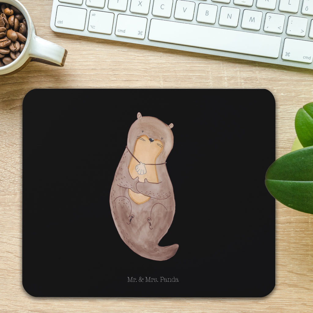 Mauspad Otter mit Muschelmedaillon Mousepad, Computer zubehör, Büroausstattung, PC Zubehör, Arbeitszimmer, Mauspad, Einzigartiges Mauspad, Designer Mauspad, Otter, Fischotter, Seeotter, Otterliebe, grübeln, träumen, Motivation, Tagträumen, Büro