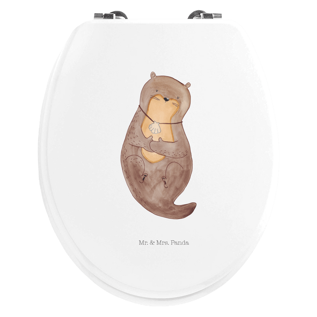 Motiv WC Sitz Otter mit Muschelmedaillon Klobrille, Klodeckel, Toilettendeckel, WC-Sitz, Toilette, Otter, Fischotter, Seeotter, Otterliebe, grübeln, träumen, Motivation, Tagträumen, Büro