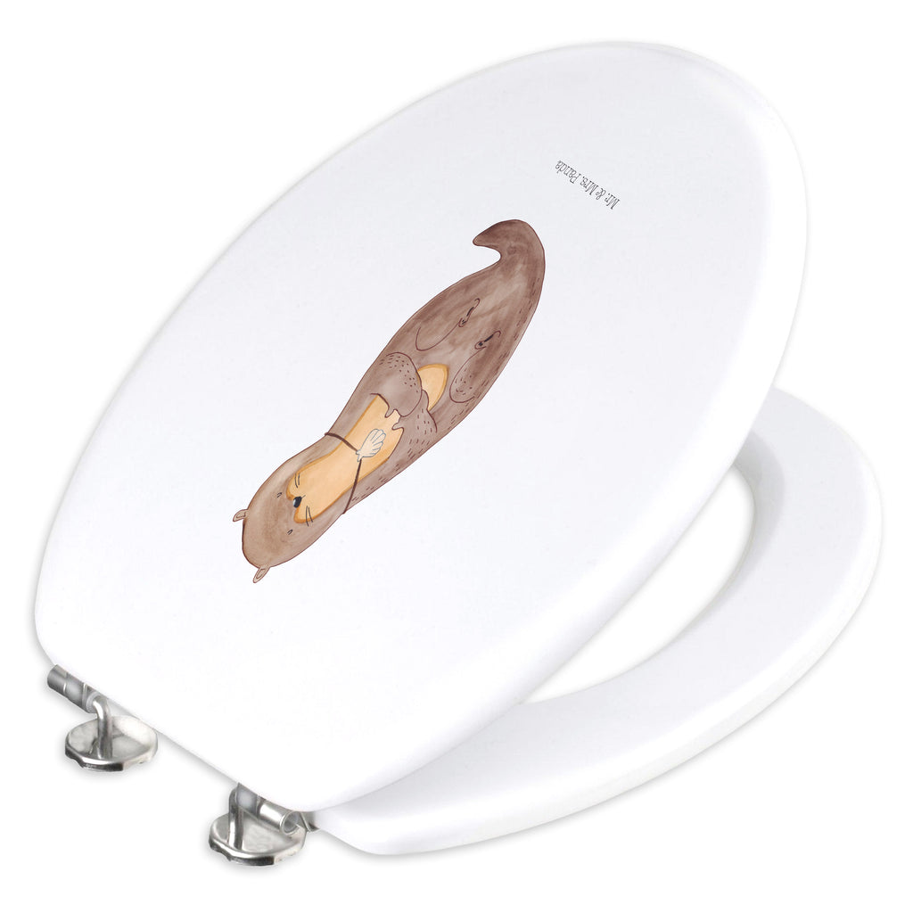 Motiv WC Sitz Otter mit Muschelmedaillon Klobrille, Klodeckel, Toilettendeckel, WC-Sitz, Toilette, Otter, Fischotter, Seeotter, Otterliebe, grübeln, träumen, Motivation, Tagträumen, Büro