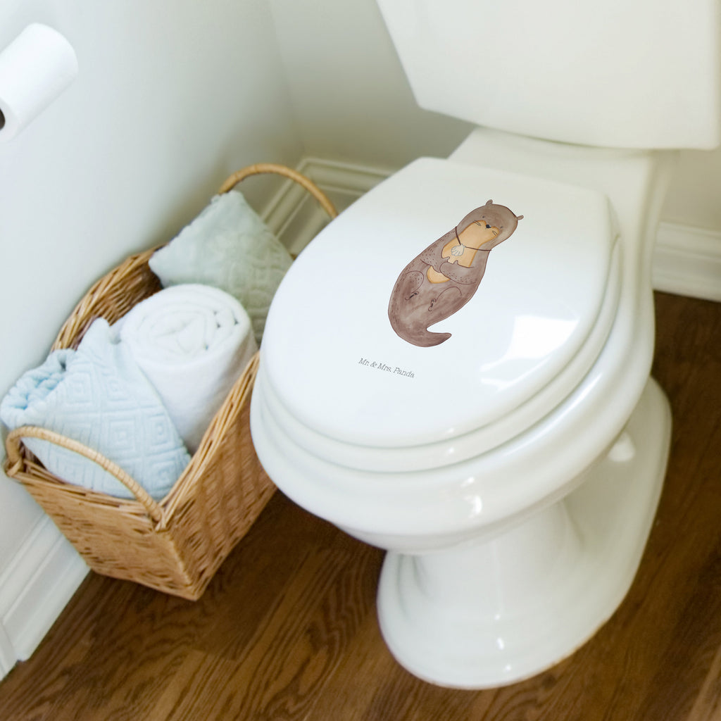 Motiv WC Sitz Otter mit Muschelmedaillon Klobrille, Klodeckel, Toilettendeckel, WC-Sitz, Toilette, Otter, Fischotter, Seeotter, Otterliebe, grübeln, träumen, Motivation, Tagträumen, Büro