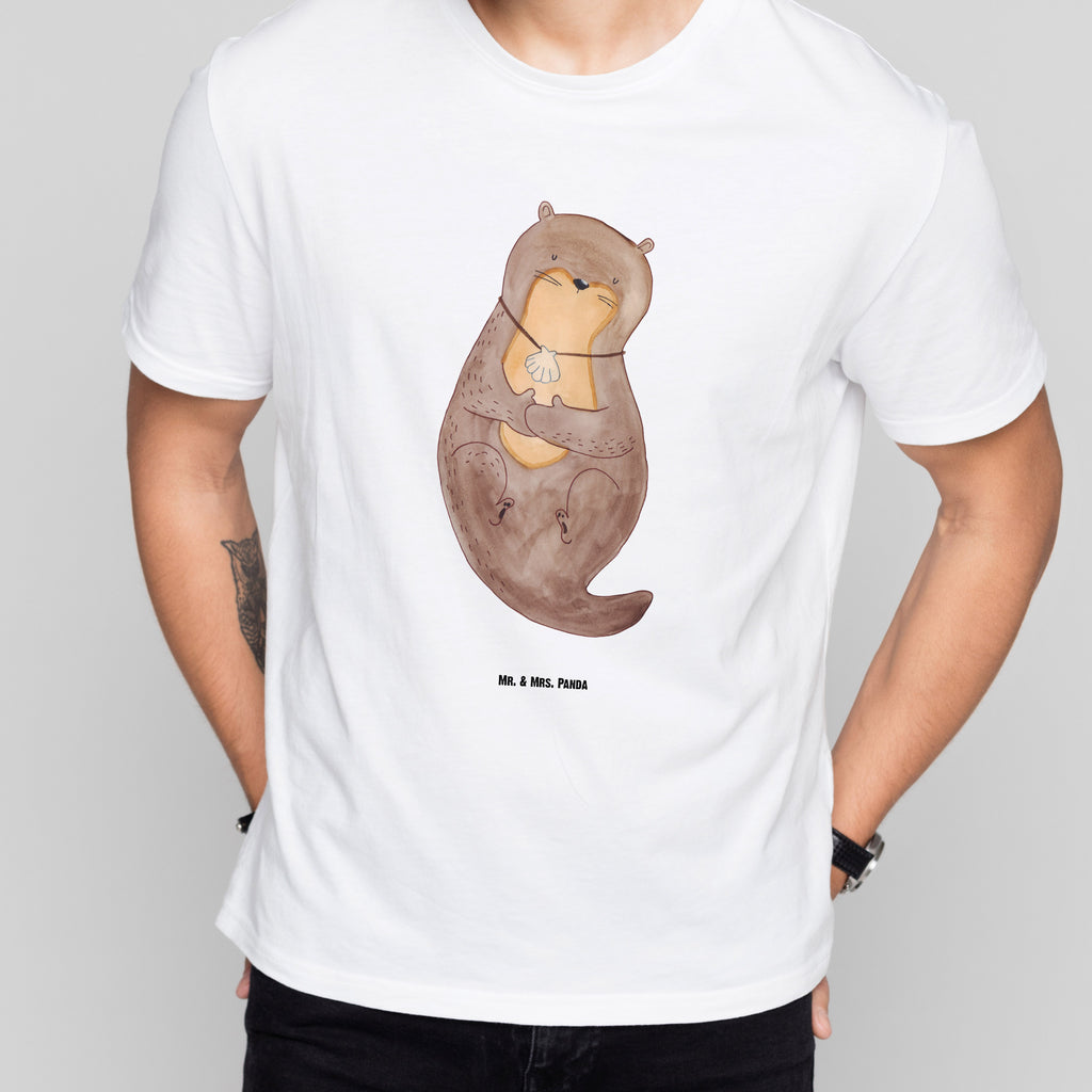 Größe XL T-Shirt Otter mit Muschelmedaillon T-Shirt, Shirt, Tshirt, Lustiges T-Shirt, T-Shirt mit Spruch, Party, Junggesellenabschied, Jubiläum, Geburstag, Herrn, Damen, Männer, Frauen, Schlafshirt, Nachthemd, Sprüche, Otter, Fischotter, Seeotter, Otterliebe, grübeln, träumen, Motivation, Tagträumen, Büro