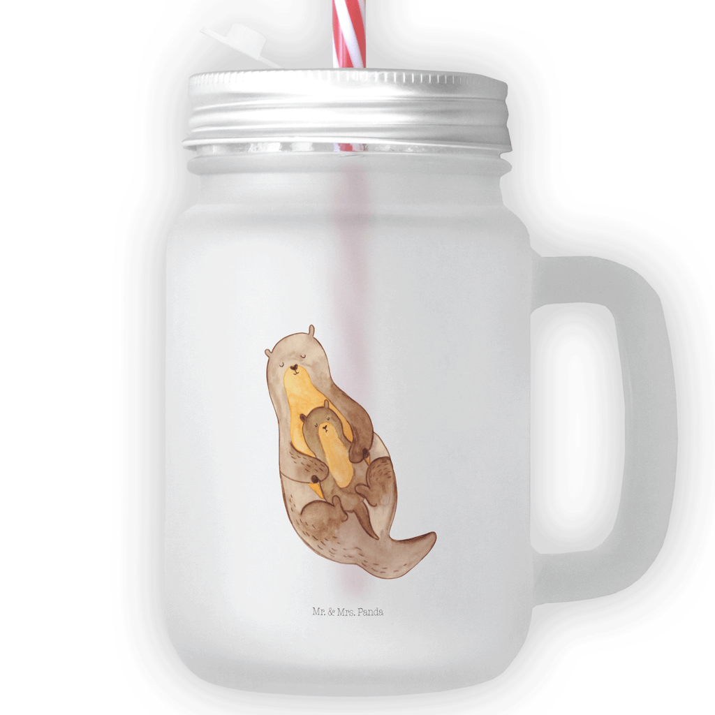 Trinkglas Mason Jar Otter mit Kind Mason Jar, Glas, Trinkglas, Henkelglas, Sommerglas, Einmachglas, Cocktailglas, Cocktail-Glas, Mason Jar Trinkglas, Satiniertes Glas, Retro-Glas, Strohhalm Glas, Schraubdeckel Glas, Sommerparty Einrichtung, Otter, Fischotter, Seeotter, Otter Seeotter See Otter